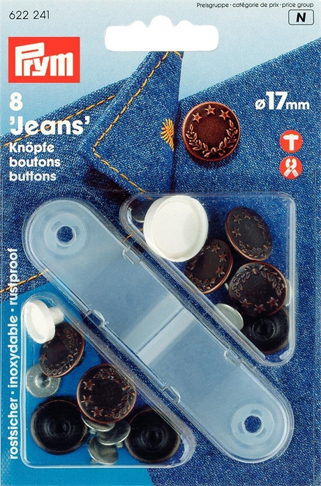 PRYM Jeansknappar mässing antik koppar Lagerkrans 17 mm 8 st