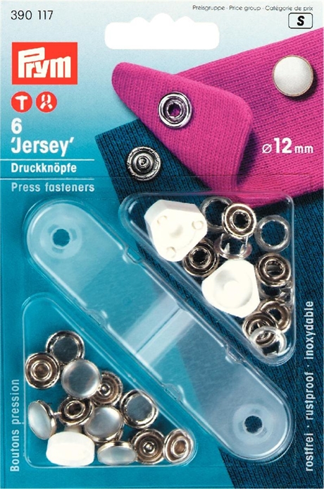 PRYM Nittryckknapp JERSEY mässing pärllik vit 12mm 6 st
