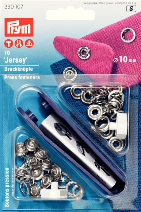 PRYM Nittryckknapp JERSEY mässing ring Silver 10 mm 10 st