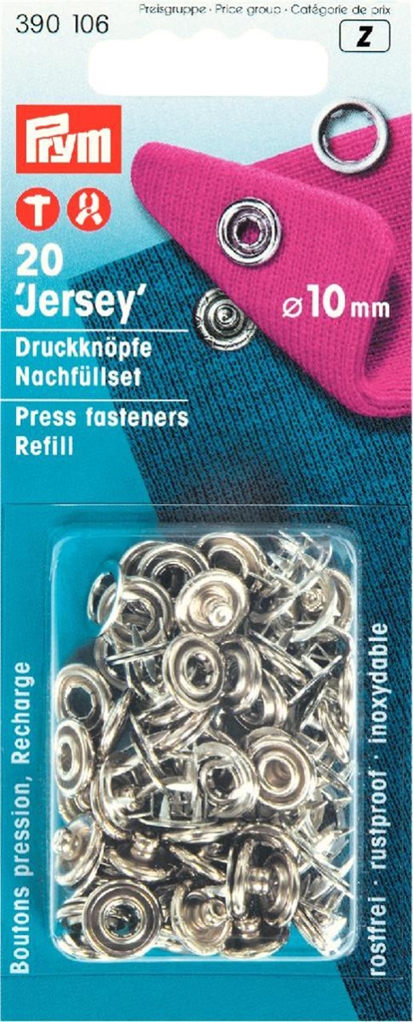 PRYM Nittryckknapp JERSEY mässing ring Silver 10 mm 20 st REFILL
