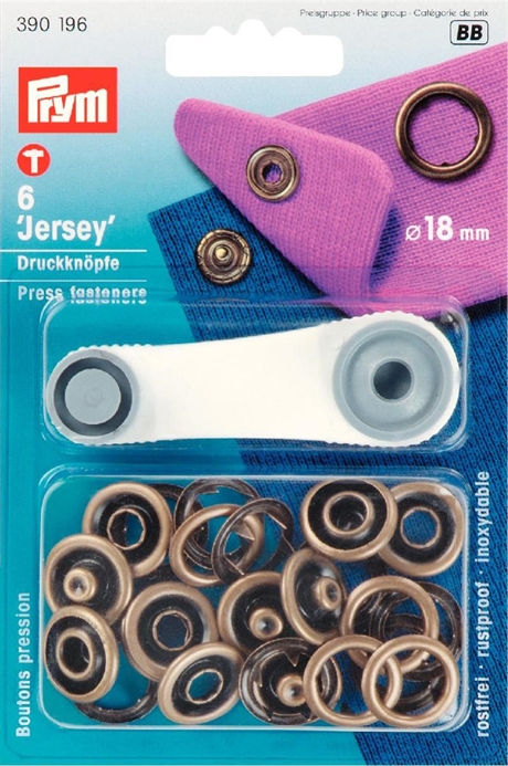 PRYM Nittryckknapp JERSEY Mässing-färg 18mm 6 st