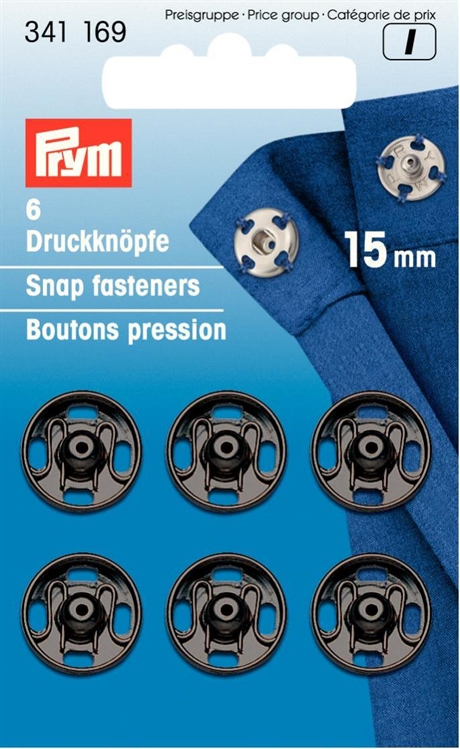 PRYM Tryckknappar 15 mm SVART 6 st