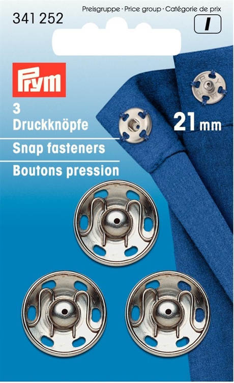 PRYM Tryckknappar 21 mm (fastsys) mässing silverfärgade