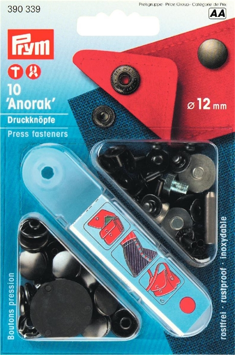 PRYM Tryckknappar Anorak 12 mm Svart oxierad-färg 10 st