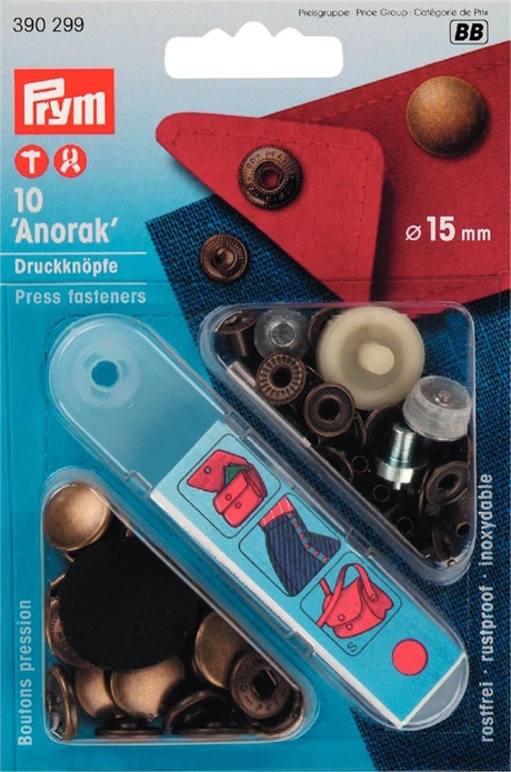 PRYM Tryckknappar Anorak 15 mm Antik Mässing 10 st