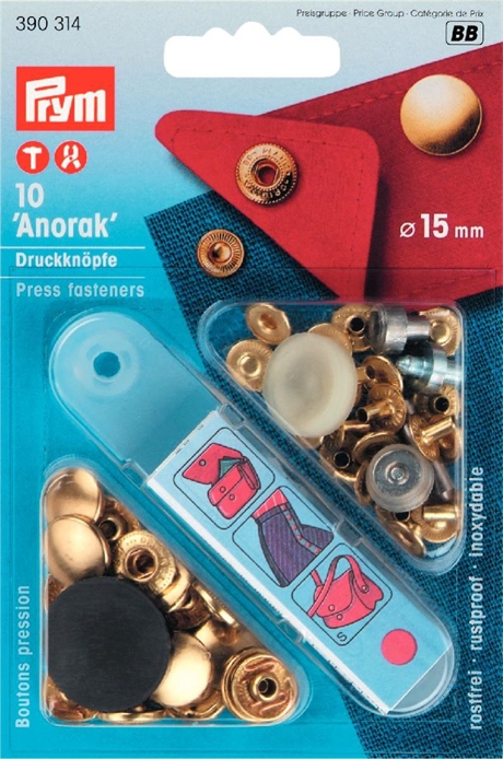 PRYM Tryckknappar Anorak 15 mm Guld 10 st