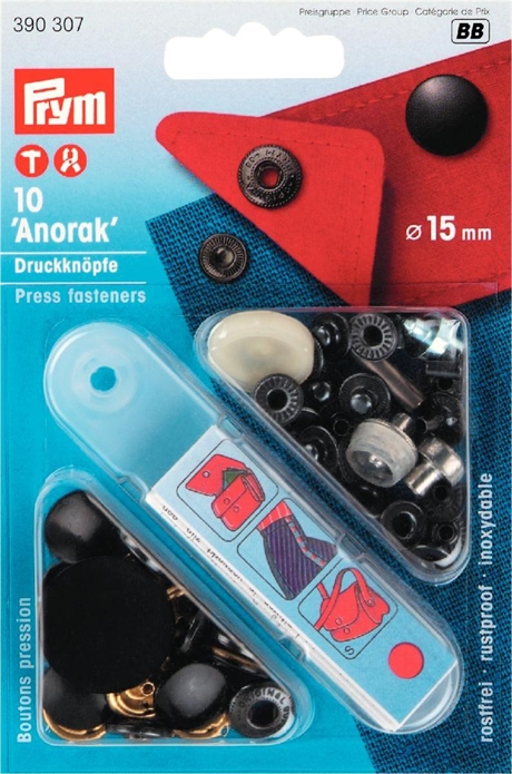 PRYM Tryckknappar Anorak 15 mm Mässing 10 st