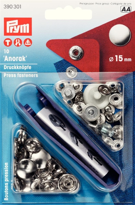 PRYM Tryckknappar Anorak 15 mm Silver 10 st