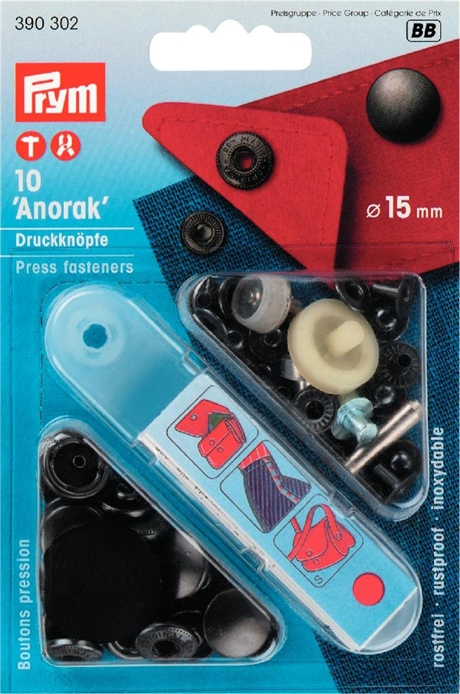 PRYM Tryckknappar Anorak 15 mm SVART 10 st