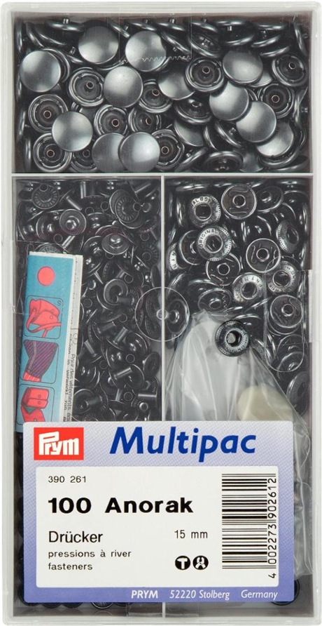 PRYM Tryckknappar Anorak Svart 15mm 100 st