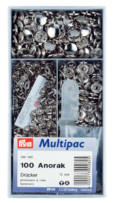 PRYM Tryckknappar Anorak Svart 15mm 100 st