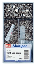 PRYM Tryckknappar Anorak Svart 15mm 100 st