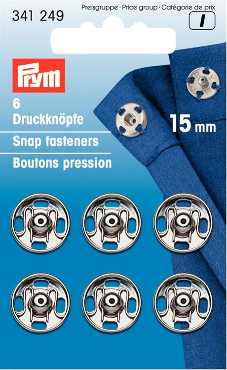 PRYM Tryckknappar SILVER 15 mm 6 st
