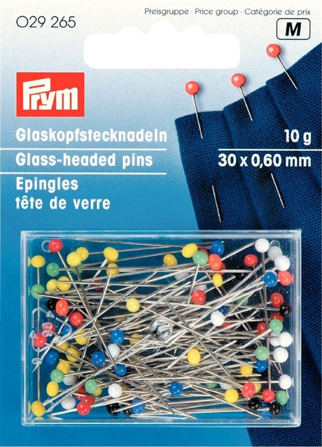 PRYM Pin glashuvud 30 x 0,60 mm olika färger 10 gram