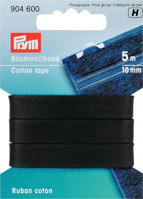 PRYM - Bomullsband 10 mm SVART, 5M