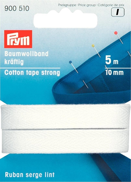 PRYM - Bomullsband Stark 10 mm starkt 5 M, VIT