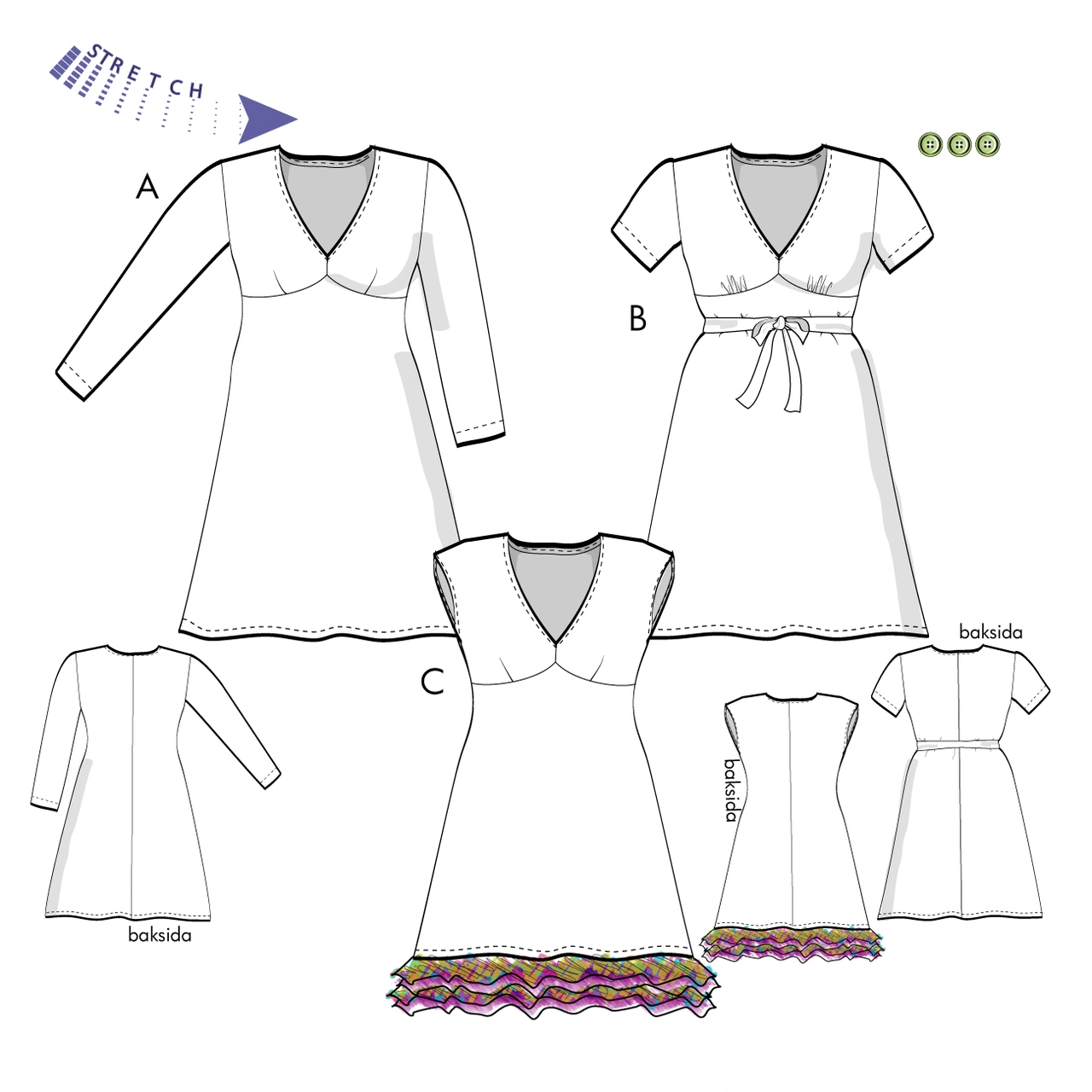 Klänning Simone för stretchjersey 2H12, 34-46.