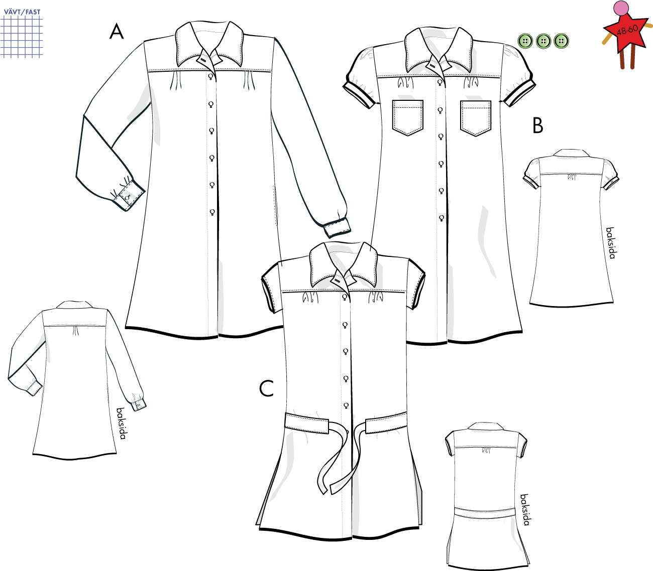 Skjortblusklänning 5V07, 34-60