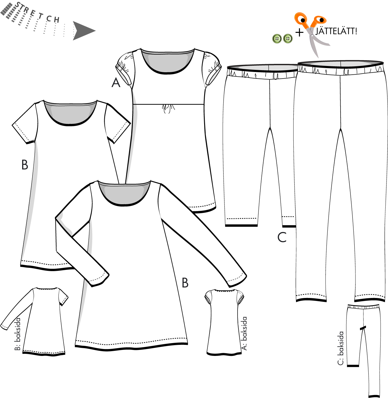 Tunika/leggings för stretchjersey 4V07, 34-56