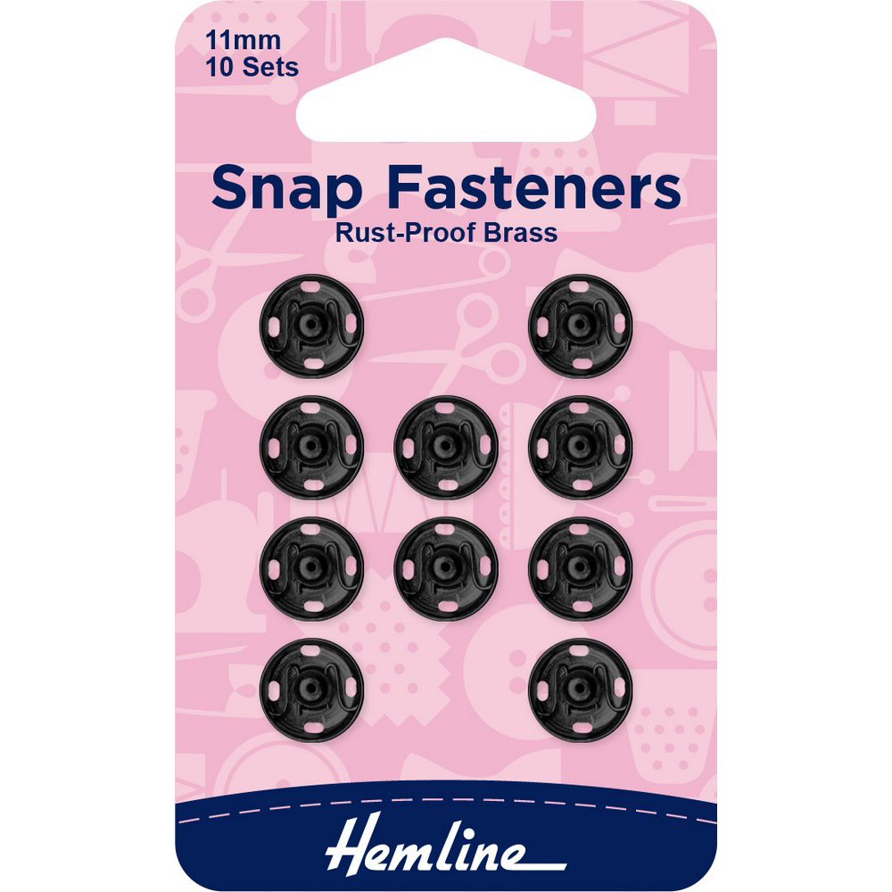 Snap Fasteners Rust-Proof Brass 11mm Black 10 Sets
